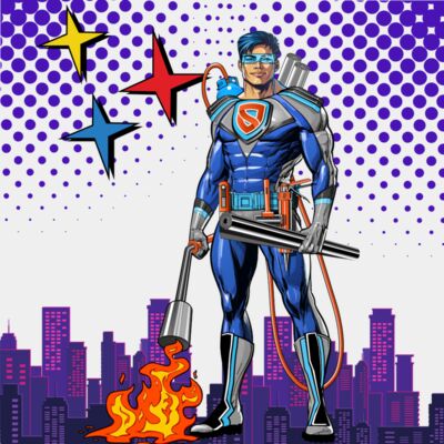 Purple And Yellow Playful Comic Super Heroe Birthday Party Invitation Thumbnail